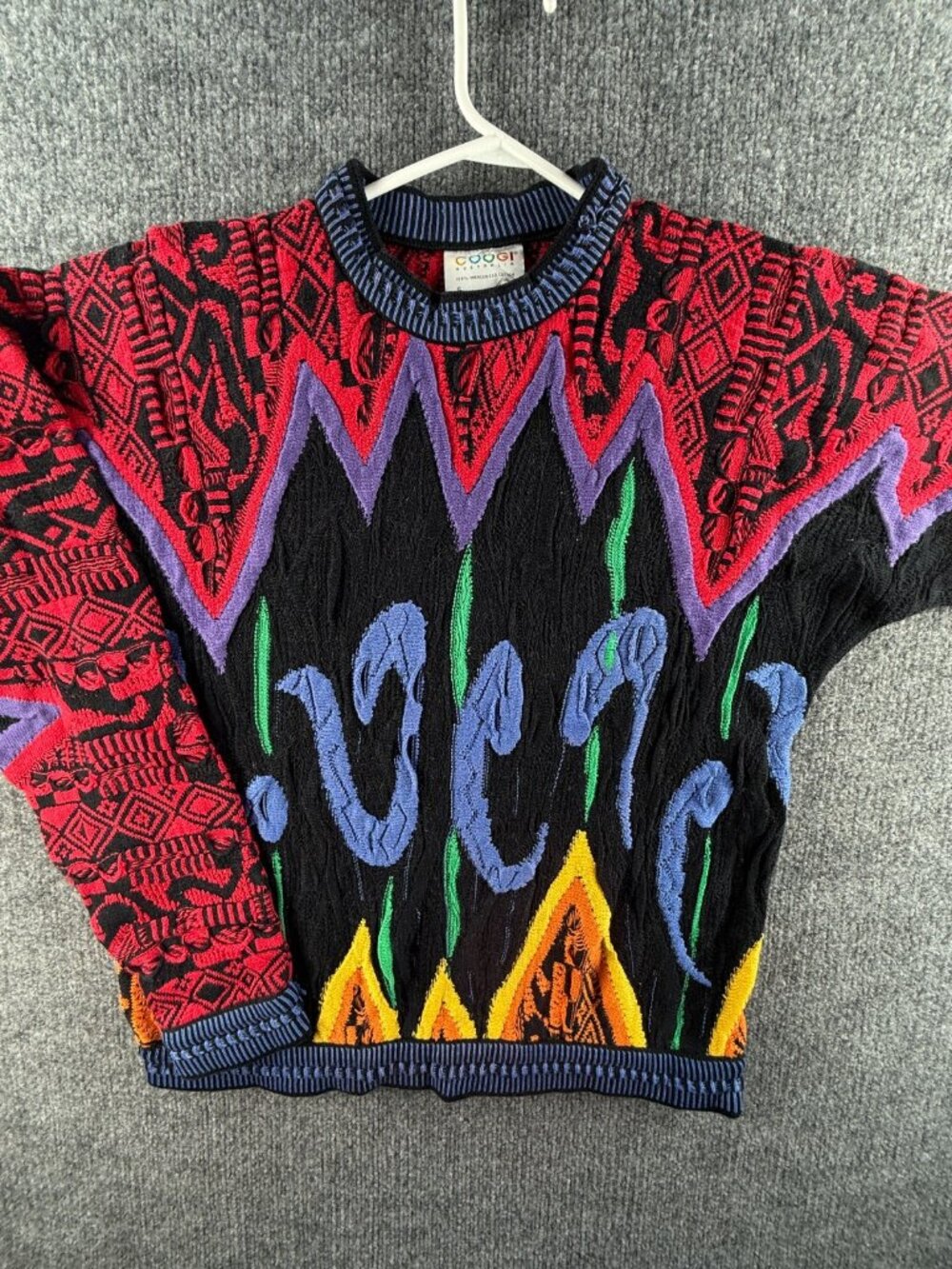 Coogi Australia Sweater Women Knit 90s Abstract Vibrant Small Purple Red Crew